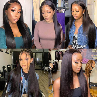 Hair 9A/10A12A Straight Silky Straight Full 3 Human Hair Bundles With with 6x6 HD Closure