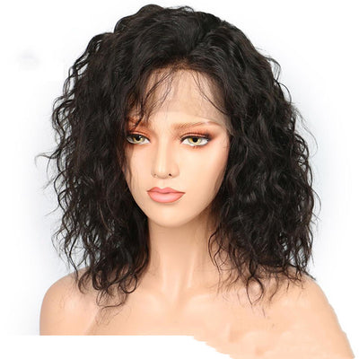 Short Bob Curly Full Lace Wig – Natural Black 100% Human Hair, 8-28 Inch, 130% Density