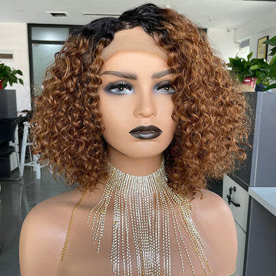 Ombre Curly Bob 1B/30 Human Hair Lace Wig – Dyeable, Natural Fit