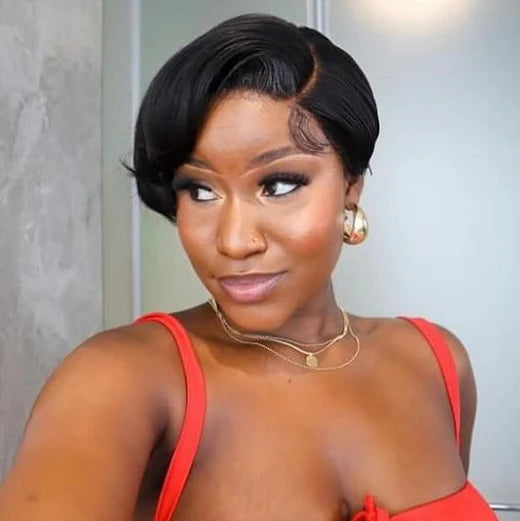 Short Straight Bob Pixie Wig – 100% Remy Human Hair, Transparent Lace, No Chemicals