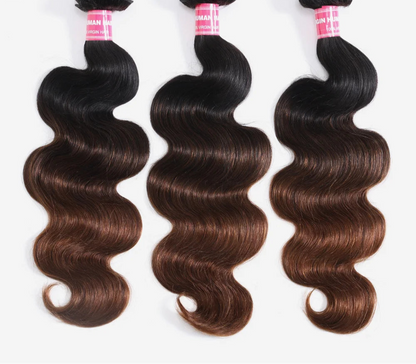 UNice Dark Root Ombre Brown Body Wave Human Hair Bundles – 100% Human Hair, 3/4 PCS Deal, Dyeable & Permed