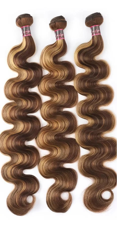Honey Blonde & Brown Highlight Body Wave Bundles – 100% Ombre Human Hair Extensions