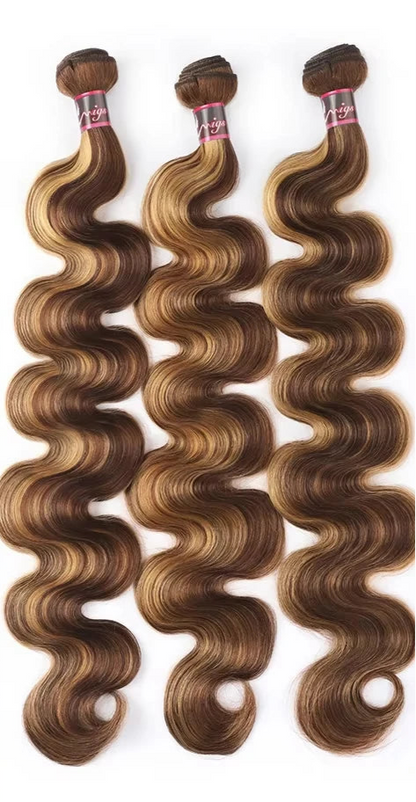 Honey Blonde & Brown Highlight Body Wave Bundles – 100% Ombre Human Hair Extensions