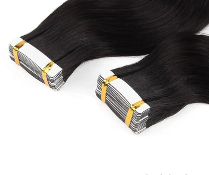 Natural Black Body Wave Tape-In Hair Extensions - 100%  Human Hair (12"-24") | Invisible, Reusable & Long-Lasting