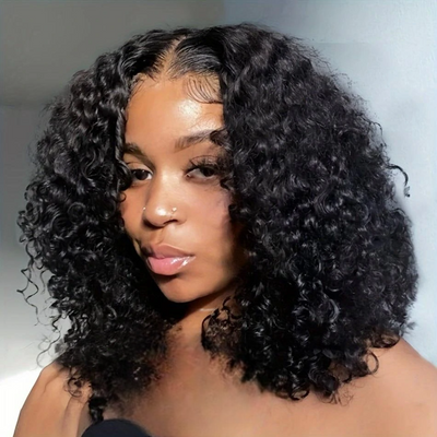 Short Curly Lace Front Wig – 100% Remy Brazilian Hair, Transparent Swiss Lace, Natural Look, 4-16 Inch