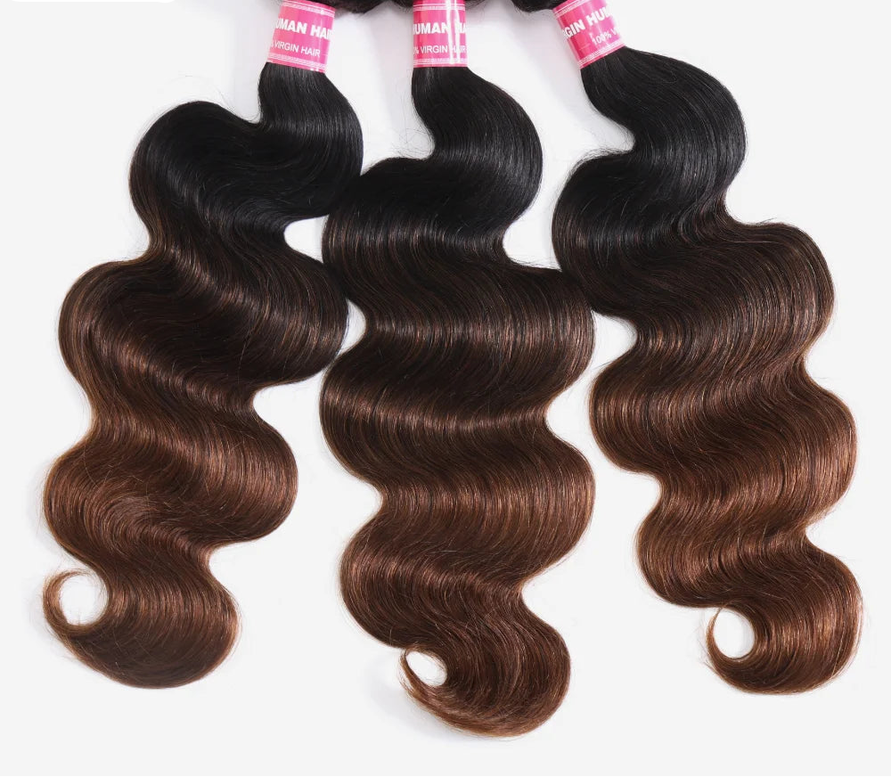 UNice Dark Root Ombre Brown Body Wave Human Hair Bundles – 100% Human Hair, 3/4 PCS Deal, Dyeable & Permed
