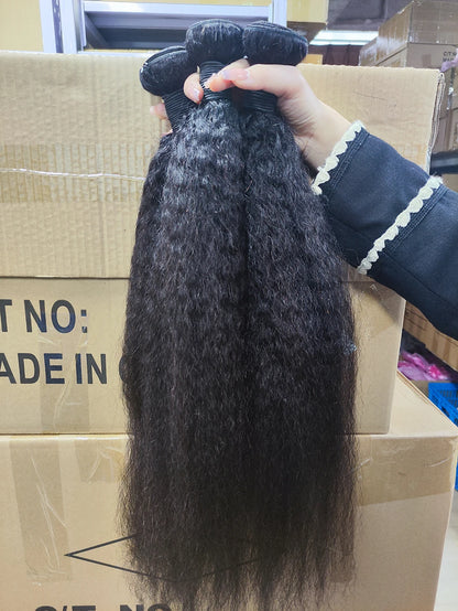 Kinky Straight Human Hair Weaving – Chemical-Free, Permable & Dark Color Dye-Friendly | Machine Double Weft