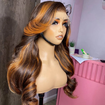 Ginger Orange Ombre Lace Front Wig – Long Wavy Glueless Synthetic Wig for Women, Heat-Resistant, Pre-Plucked