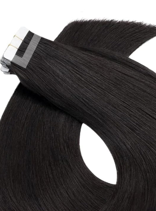 Natural Black Straight Tape-In Human Hair Extensions | 100% Real Human Hair | Reusable, Invisible & Long-Lasting