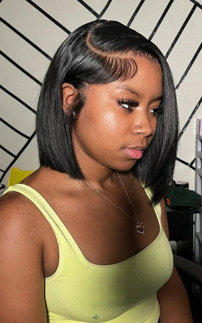 Premium Malaysian Straight Lace Front Wig – Transparent French Lace, Short Length (4-16 Inches), Customizable Color