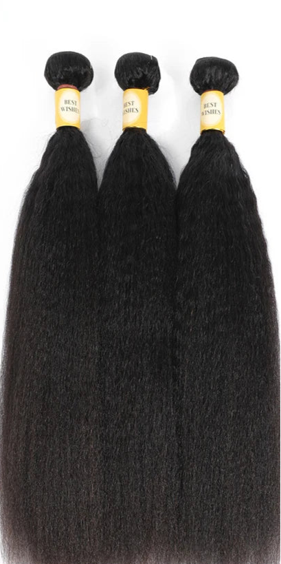 Kinky Straight Human Hair Bundles – 100% Natural Black, Permable, Machine Double Weft