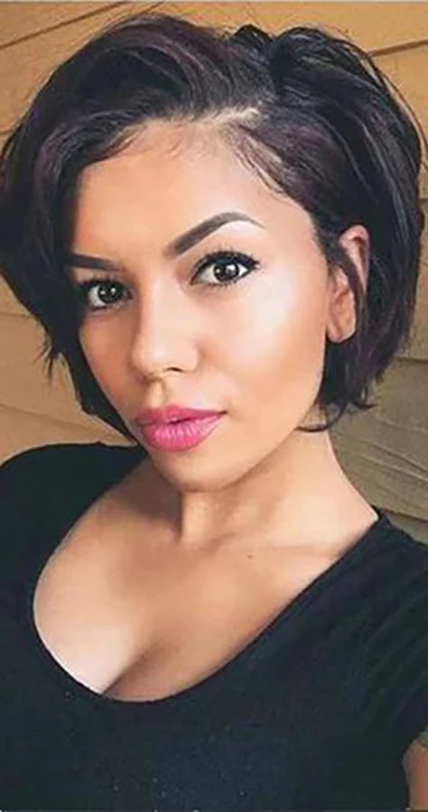 Short Straight Bob Pixie Wig – 100% Remy Human Hair, Transparent Lace, No Chemicals