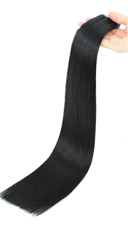 Natural Black Tape-In Human Hair Extensions | 100% Real Human Hair | Straight, Soft & Reusable