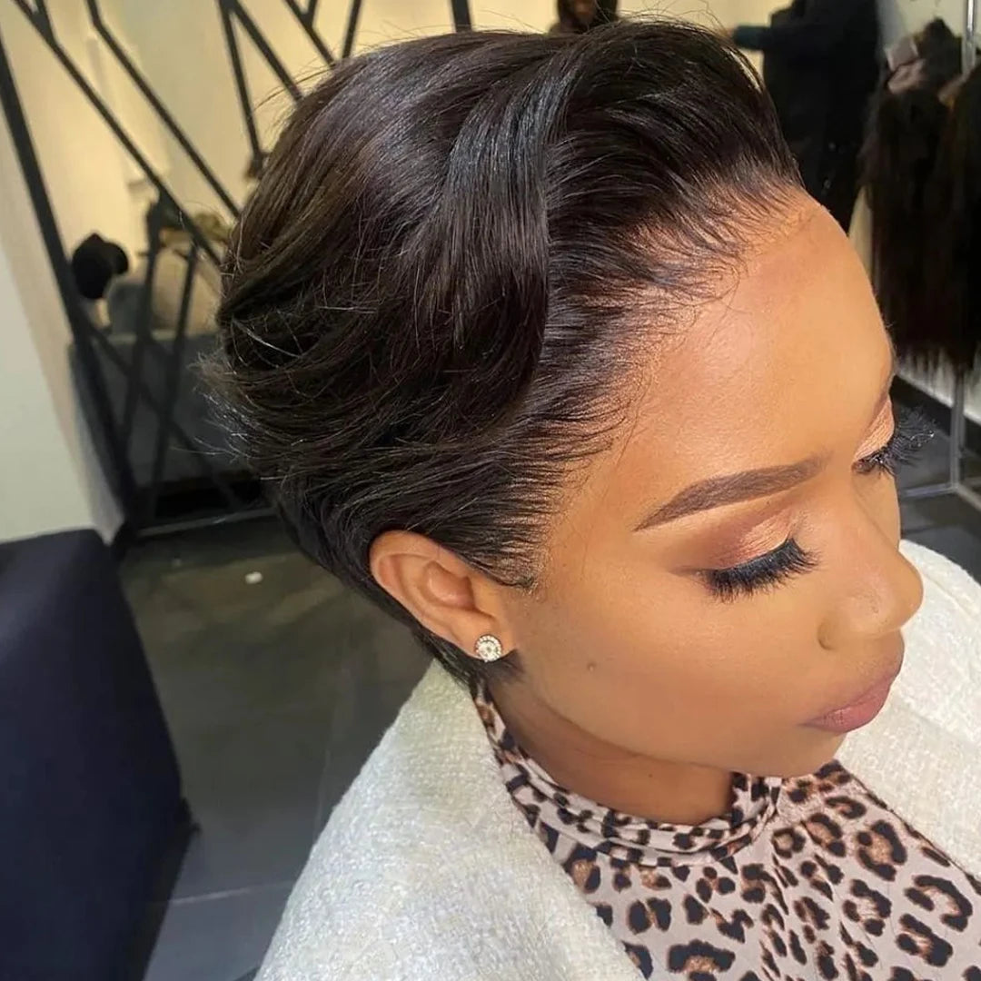 Short Straight Bob Pixie Wig – 100% Remy Human Hair, Transparent Lace, No Chemicals