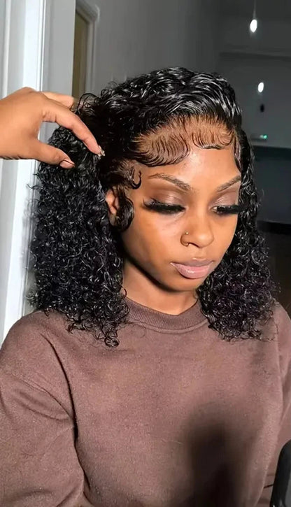 Short Deep Wave Lace Front Wig – 100% Human Hair, Transparent Lace, 4-16 Inch