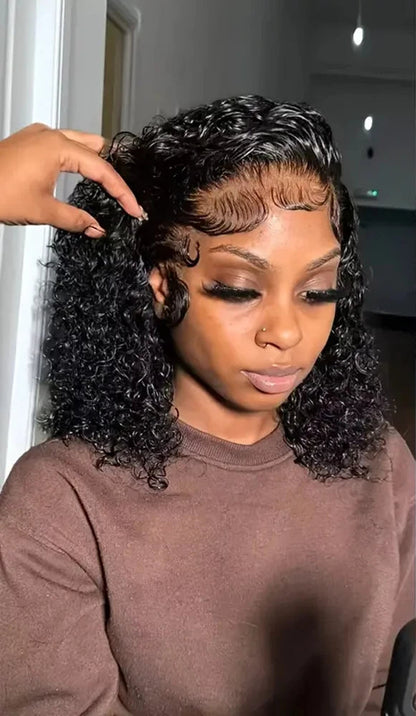 Short Deep Wave Lace Front Wig – Hair, Transparent Swiss Lace, Natural Volume