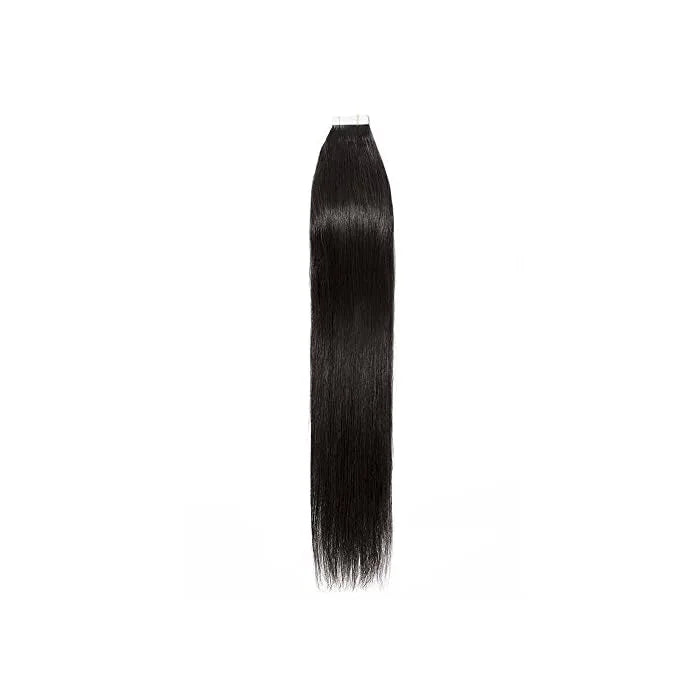Straight Tape-In Hair Extensions | 100% Real Human Hair | Jet Black | 20 Pcs | Reusable & Long-Lasting