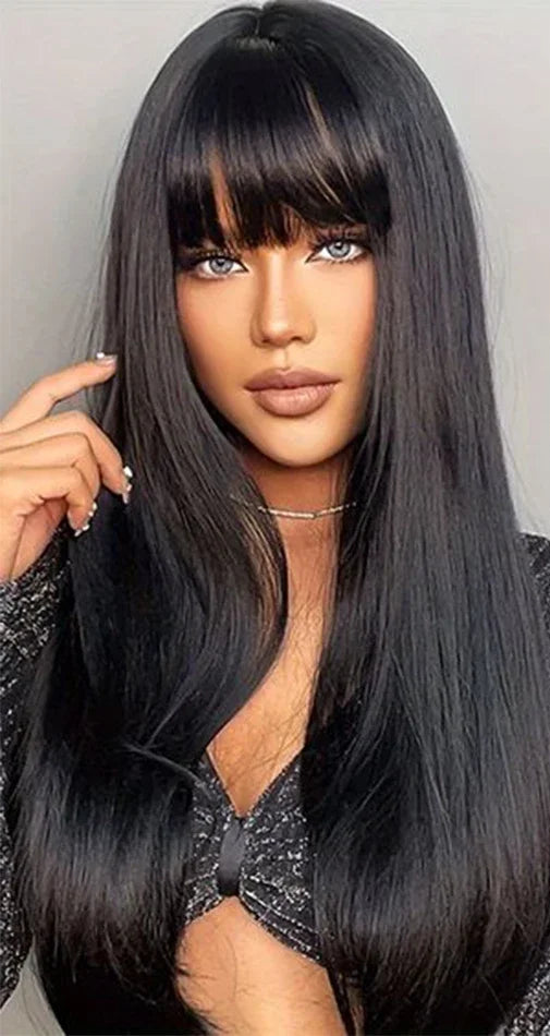 Long Straight Human Hair Wig – Swiss Lace, Transparent Lace, Customizable Length and Color