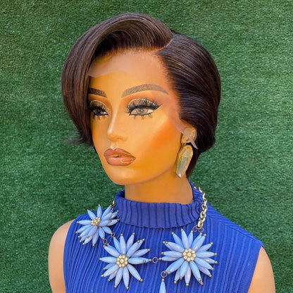 Short Straight Bob Pixie Wig – 100% Remy Human Hair, Transparent Lace, No Chemicals