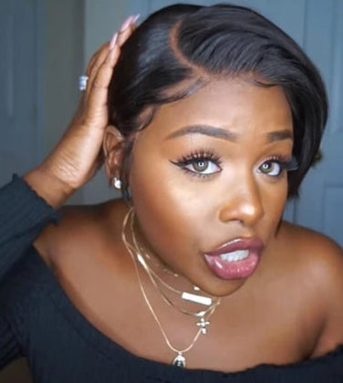 Short Straight Bob Pixie Wig – 100% Remy Human Hair, Transparent Lace, No Chemicals