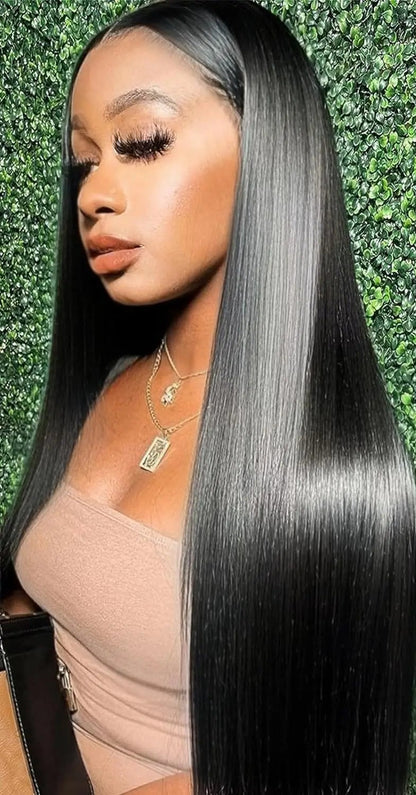 Premium Straight Human Hair Extensions - 8pcs Set, Dye & Perm Ready, Pure Color