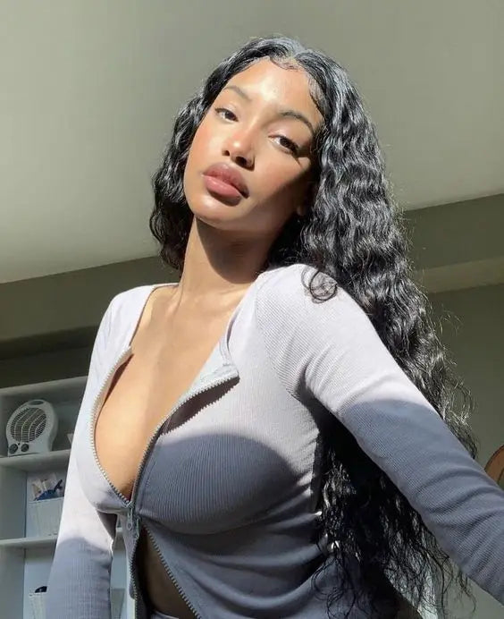 Premium Peruvian Water Wave Human Hair Bundles – Machine Double Weft, Natural Black, Dyeable & Styleable