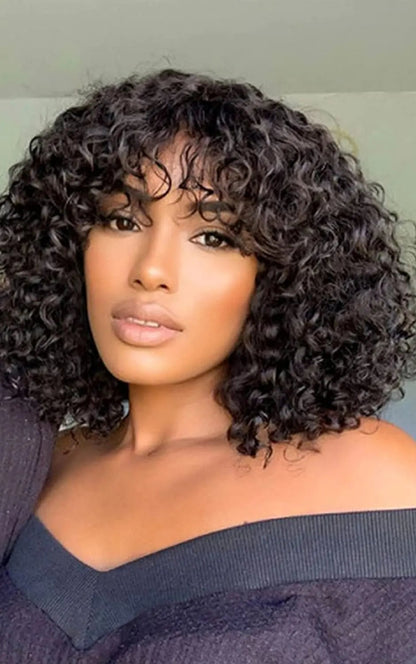 Jerry Curl Glueless Full Machine Made Wig – 100% Human Hair, Natural Black, Kinky Curly, No Shedding, No Tangle