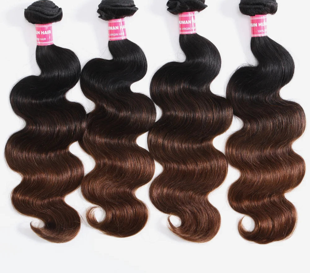 UNice Dark Root Ombre Brown Body Wave Human Hair Bundles – 100% Human Hair, 3/4 PCS Deal, Dyeable & Permed
