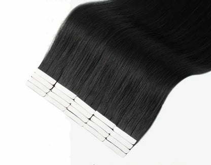 Straight Tape-In Hair Extensions | 100% Real Human Hair | Jet Black | 20 Pcs | Reusable & Long-Lasting
