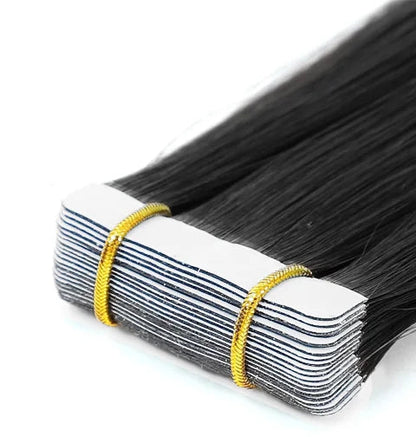 Natural Black Tape-In Human Hair Extensions | 100% Real Human Hair | Straight, Soft & Reusable