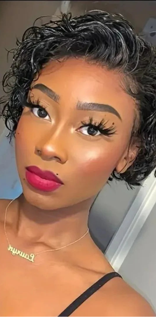 Pixie Curly Lace Frontal Wig – 100% Human Hair, Natural Look, No Chemicals