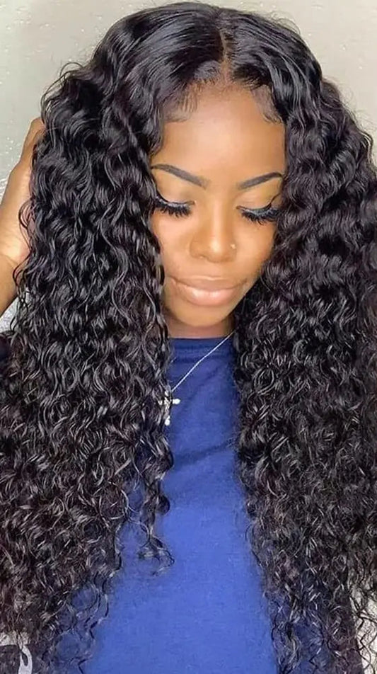 Deep Wave Hair Wig – 10-34 Inches, Natural Black, V/U Parting, High-Density Options