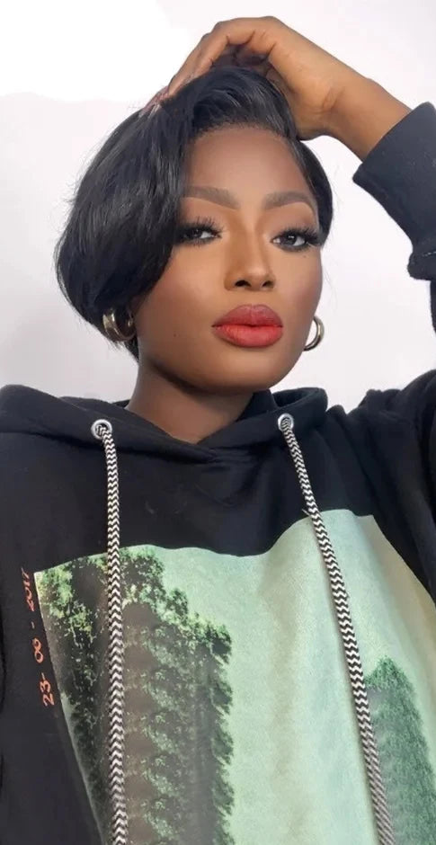 Short Straight Bob Pixie Wig – 100% Remy Human Hair, Transparent Lace, No Chemicals