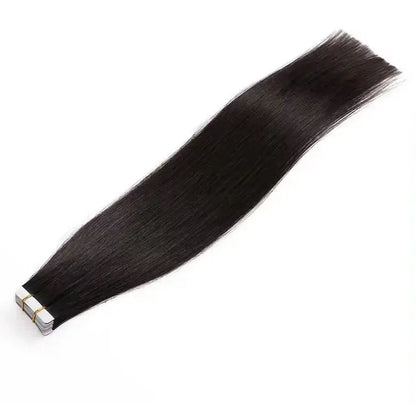 Jet Black Tape-In Hair Extensions | 100% Real Human Hair | Straight & Soft | Reusable Adhesive Tape | 20 Pcs