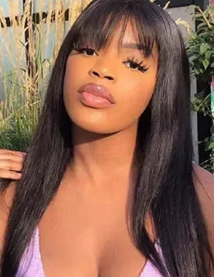 Straight Human Hair Wig – 100% Unprocessed Virgin Hair, 150%-180% Density, Natural Color 1B