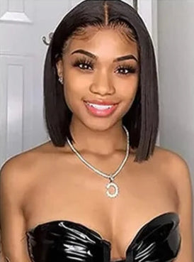 Straight Lace Front Wig – Transparent Swiss Lace, Short Length (4-16 Inch), Customizable for Darker Color Shades