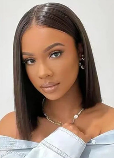 13x4 Deep Wave Bob Wig – 100% Human Hair, 180% Density, Short Bob, Transparent Lace, Natural Black Color, 10 Inch