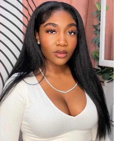 18-24 Inch Kinky Straight Hair Wig – Natural Texture & Dye-Friendly Versatility