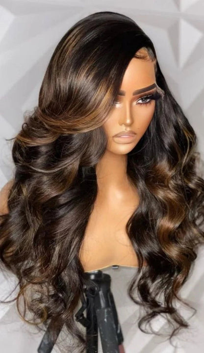 Long Wavy Synthetic Lace Wig for Black Women – Heat Resistant, Light Brown Lace, Premium Quality, Natural Black Hair Look