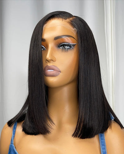 Premium Malaysian Straight Short Lace Wig – 100% Remy Human Hair, Transparent French Lace