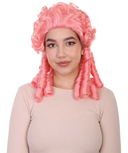 Pink Colonial Historical Cosplay Wig – 26+ Inch Curly Synthetic Costume Wig for Halloween & Events