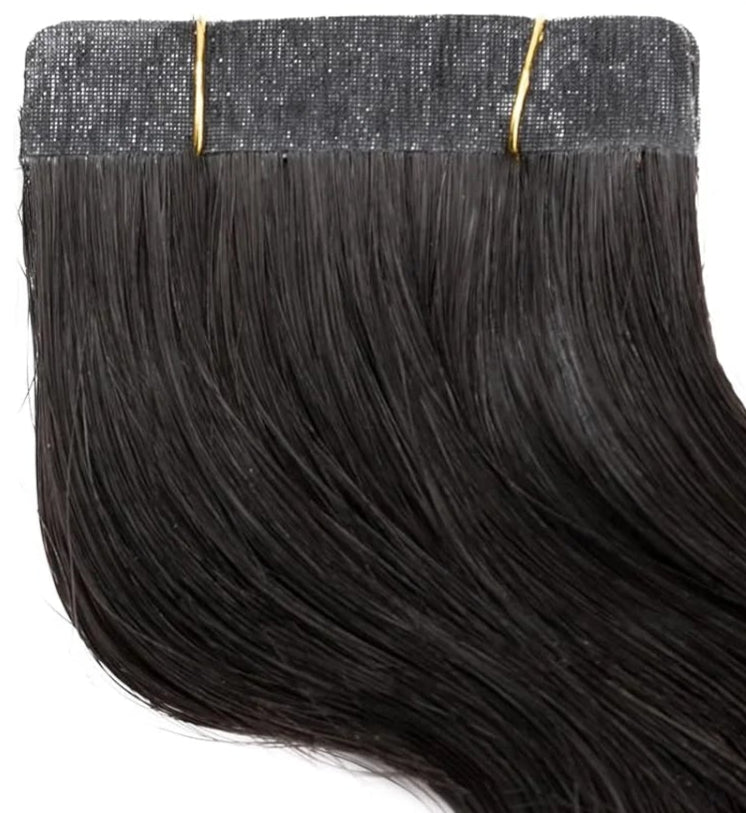 Natural Black Body Wave Tape-In Extensions - 100% Human Hair (16"-26") | Invisible, Durable & Reusable