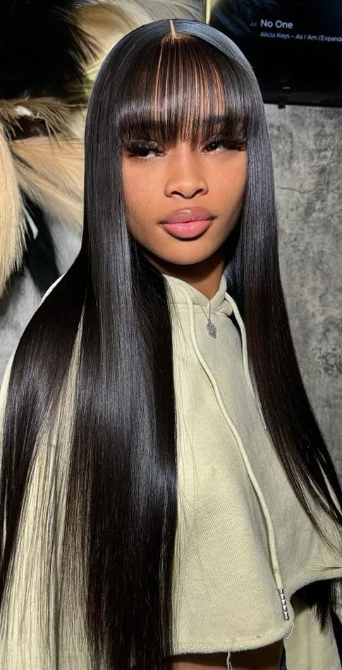 Natural Straight Human Hair Wig – 150% Density, No Lace, Medium Size, 1B Color, No Tangle, No Shedding