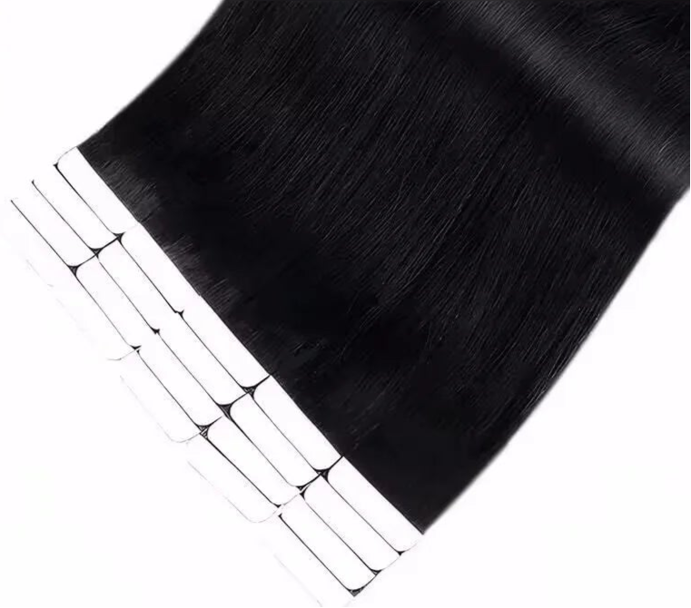 Straight Tape-In Hair Extensions | 100% Real Human Hair | Jet Black | 20 Pcs | Reusable & Long-Lasting