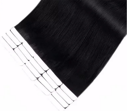 Straight Tape-In Hair Extensions | 100% Real Human Hair | Jet Black | 20 Pcs | Reusable & Long-Lasting
