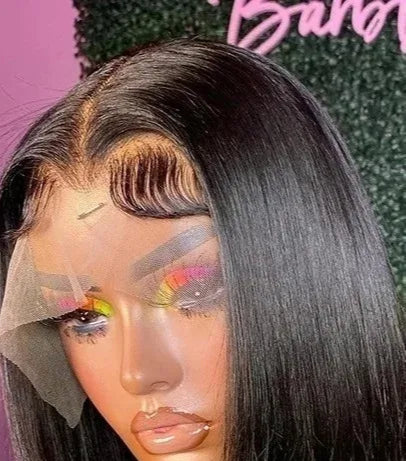 Premium Malaysian Straight Lace Front Wig – Transparent French Lace, Short Length (4-16 Inches), Customizable Color