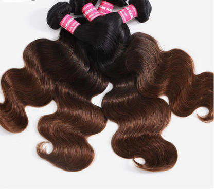 UNice Dark Root Ombre Brown Body Wave Human Hair Bundles – 100% Human Hair, 3/4 PCS Deal, Dyeable & Permed