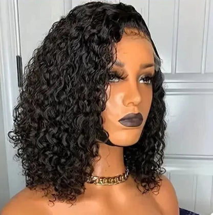 Short Deep Wave Lace Front Wig – 100% Human Hair, Transparent Lace, 4-16 Inch
