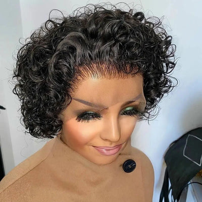 Short Pixie Cut Curly Wig – 100% Virgin Human Hair, 13x1 Lace Front, Transparent Lace, Natural & Color Options