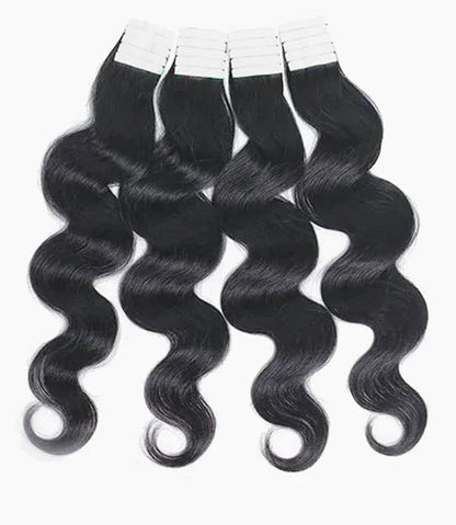Natural Black Body Wave Tape-In Extensions - 100% Human Hair (16"-26") | Invisible, Durable & Reusable